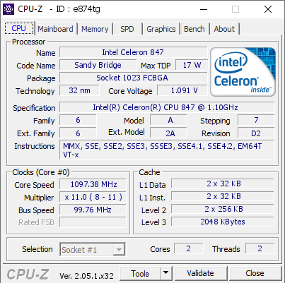 screenshot of CPU-Z validation for Dump [e874tg] - Submitted by  DESKTOP-BKOUHRP  - 2023-04-14 21:30:01