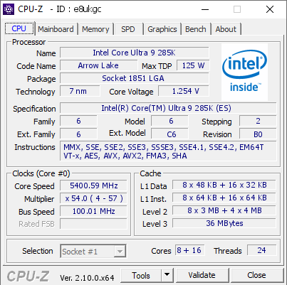 screenshot of CPU-Z validation for Dump [e8ukgc] - Submitted by  yun  - 2024-11-01 14:15:18