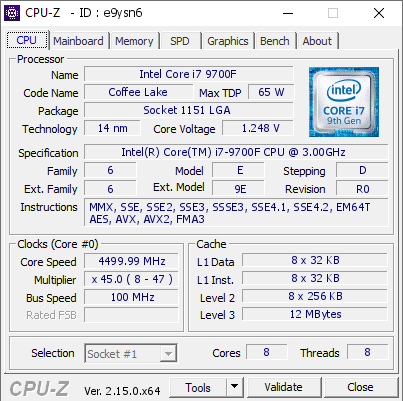 screenshot of CPU-Z validation for Dump [e9ysn6] - Submitted by  Anonymous  - 2025-06-24 18:59:08