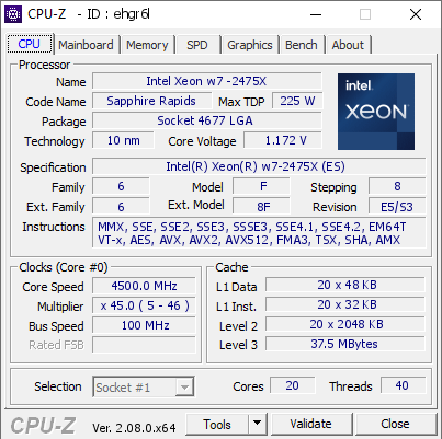 screenshot of CPU-Z validation for Dump [ehgr6l] - Submitted by  TARANIS  - 2023-10-19 00:43:17