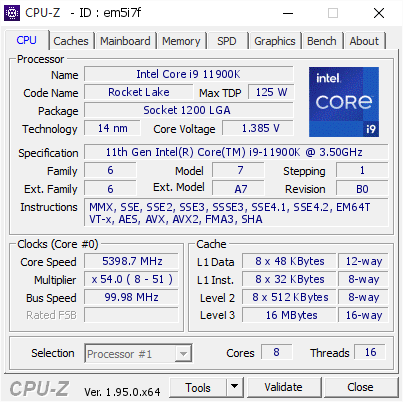 screenshot of CPU-Z validation for Dump [em5i7f] - Submitted by  DESKTOP-P74BJTT  - 2021-04-16 07:30:38