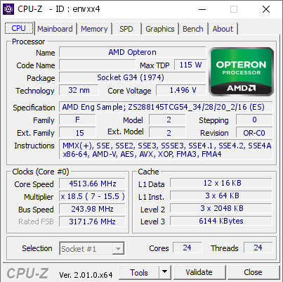 screenshot of CPU-Z validation for Dump [envxx4] - Submitted by  Fouquin  - 2022-04-28 10:04:25