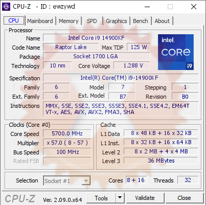 screenshot of CPU-Z validation for Dump [ewzywd] - Submitted by  ROG-Z790  - 2024-09-06 19:15:39
