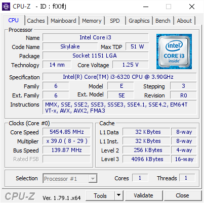 screenshot of CPU-Z validation for Dump [f00flj] - Submitted by  kicsipapucs  - 2017-07-10 00:40:01