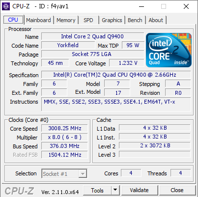 screenshot of CPU-Z validation for Dump [f4yav1] - Submitted by  Anonymous  - 2024-10-17 04:27:11