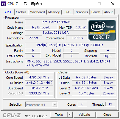 Intel Core i7 4960X @ 4791.58 MHz - CPU-Z VALIDATOR