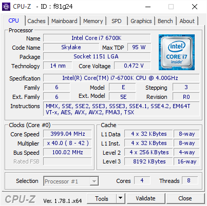 screenshot of CPU-Z validation for Dump [f81g24] - Submitted by  EVGA  - 2017-05-22 06:44:31