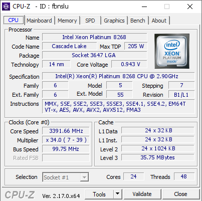 screenshot of CPU-Z validation for Dump [fbnslu] - Submitted by  Anonymous  - 2026-05-26 07:11:36