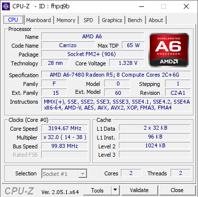 AMD A6 @ 3194.67 MHz - CPU-Z VALIDATOR