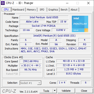 screenshot of CPU-Z validation for Dump [fnasgw] - Submitted by  Anonymous  - 2024-10-04 18:59:51