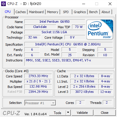 Intel Pentium G6950 2793 33 Mhz Cpu Z Validator