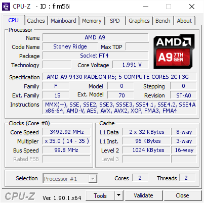 screenshot of CPU-Z validation for Dump [frm56i] - Submitted by  ADD-DESKTOP  - 2019-11-20 00:59:25