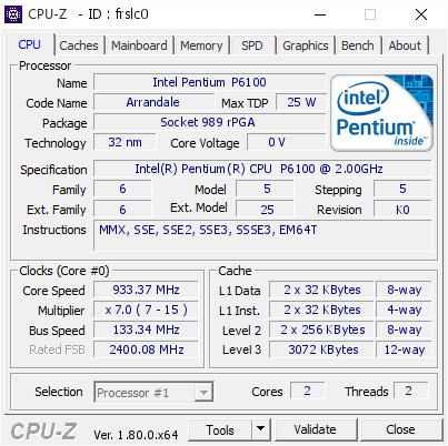 screenshot of CPU-Z validation for Dump [frslc0] - Submitted by  Anonymous  - 2017-07-31 09:43:17