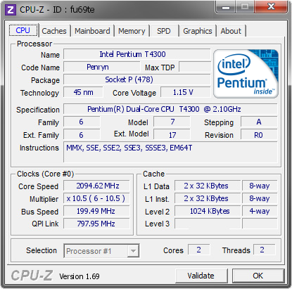 Leerling behalve voor hoe vaak Intel Pentium T4300 @ 2094.62 MHz - CPU-Z VALIDATOR