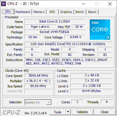 screenshot of CPU-Z validation for Dump [fx7rjv] - Submitted by  Anonymous  - 2026-08-17 19:43:06