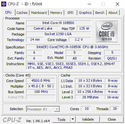 screenshot of CPU-Z validation for Dump [fy0xst] - Submitted by  DESKTOP-54K4RHO  - 2021-07-16 03:00:20