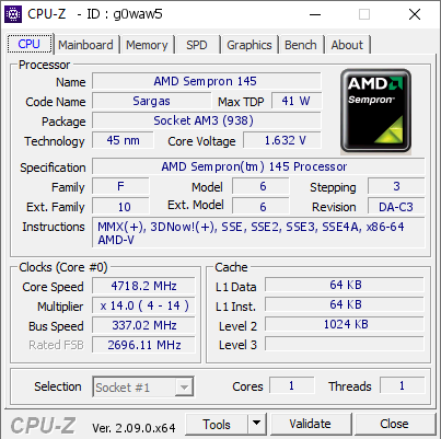 screenshot of CPU-Z validation for Dump [g0waw5] - Submitted by  Martin White  - 2024-03-10 21:03:55