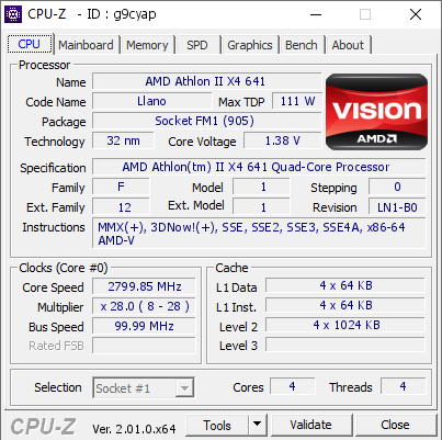 AMD Athlon II X4 641 2799.85 MHz CPU Z VALIDATOR