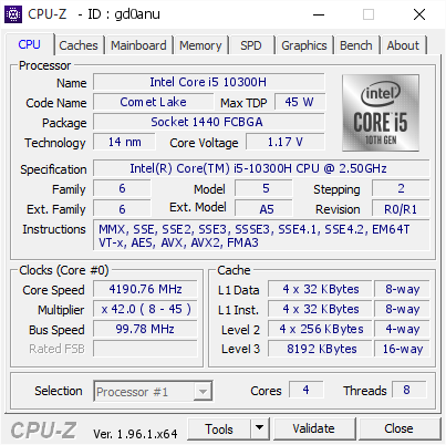 screenshot of CPU-Z validation for Dump [gd0anu] - Submitted by  Anonymous  - 2021-06-29 17:41:21