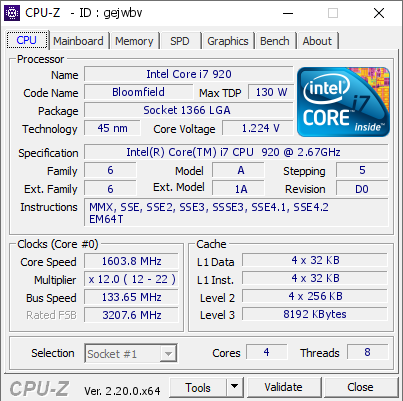 screenshot of CPU-Z validation for Dump [gejwbv] - Submitted by  Anonymous  - 2026-05-16 11:27:44