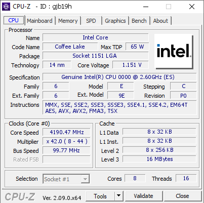 screenshot of CPU-Z validation for Dump [gjb19h] - Submitted by    - 2024-05-26 21:38:46