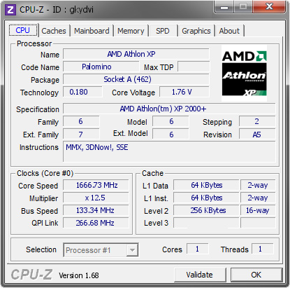 Amd Athlon Xp 1666 73 Mhz Cpu Z Validator