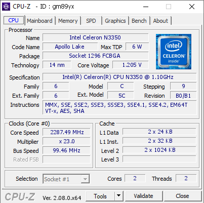 screenshot of CPU-Z validation for Dump [gm89yx] - Submitted by  Anonymous  - 2023-12-25 20:43:20