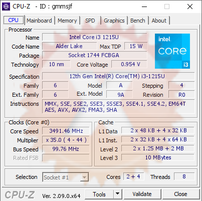 screenshot of CPU-Z validation for Dump [gmmsjf] - Submitted by  Anonymous  - 2024-05-03 13:45:00