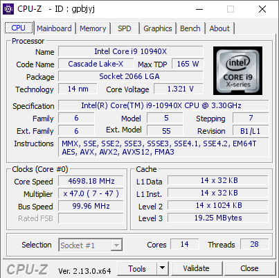 screenshot of CPU-Z validation for Dump [gpbjyj] - Submitted by  Anonymous  - 2025-02-07 12:29:33