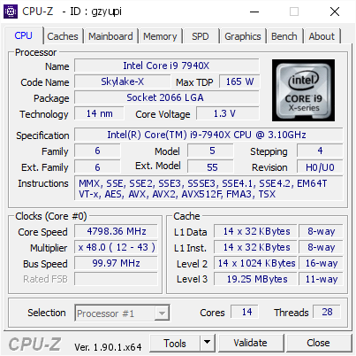 screenshot of CPU-Z validation for Dump [gzyupi] - Submitted by  Anonymous  - 2019-12-17 15:29:06