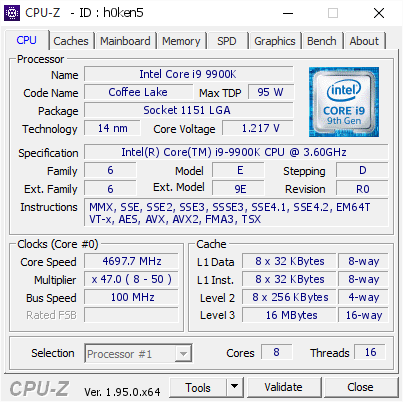 screenshot of CPU-Z validation for Dump [h0ken5] - Submitted by  HDM-DARKROSE  - 2021-02-14 19:12:18