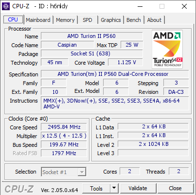 screenshot of CPU-Z validation for Dump [h6nldy] - Submitted by  МАКС-ПК  - 2023-04-08 20:44:29