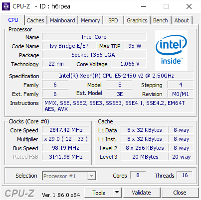 Intel Core @ 2847.42 MHz - CPU-Z VALIDATOR
