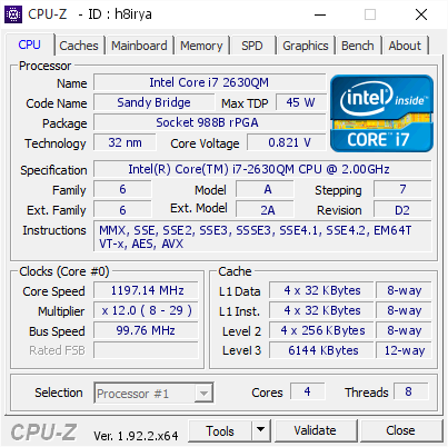 screenshot of CPU-Z validation for Dump [h8irya] - Submitted by  DESKTOP-BBSGQBK  - 2020-07-11 10:45:25