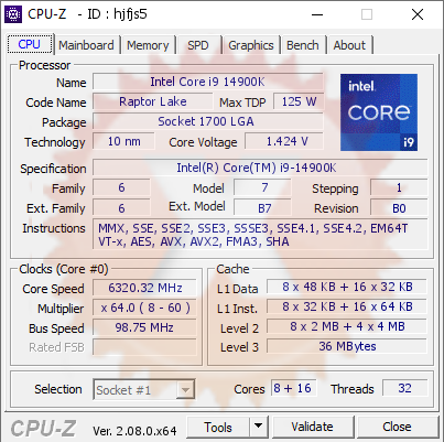 screenshot of CPU-Z validation for Dump [hjfjs5] - Submitted by  www.ocinside.de  - 2023-11-13 09:15:09