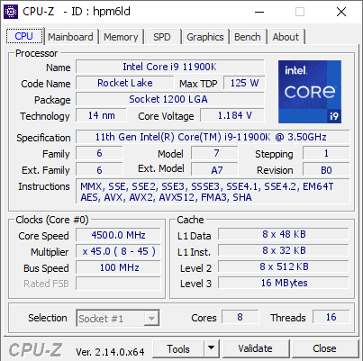 screenshot of CPU-Z validation for Dump [hpm6ld] - Submitted by  Anonymous  - 2025-04-09 13:55:38