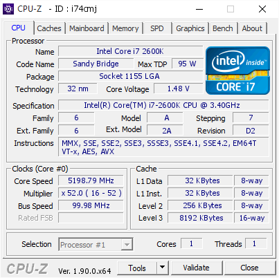 screenshot of CPU-Z validation for Dump [i74cmj] - Submitted by  CorpussStalker  - 2019-09-24 21:56:03