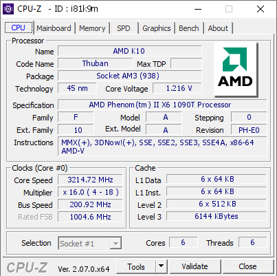 screenshot of CPU-Z validation for Dump [i81k9m] - Submitted by  DESKTOP-6JIODDU  - 2023-11-06 18:12:59