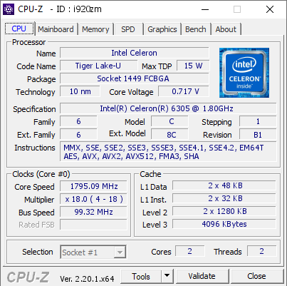 screenshot of CPU-Z validation for Dump [i920zm] - Submitted by  LUIS  - 2026-06-12 02:56:56