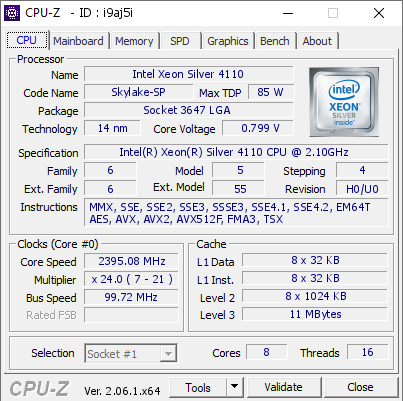 screenshot of CPU-Z validation for Dump [i9aj5i] - Submitted by  WORKSTATION  - 2023-08-03 18:29:06