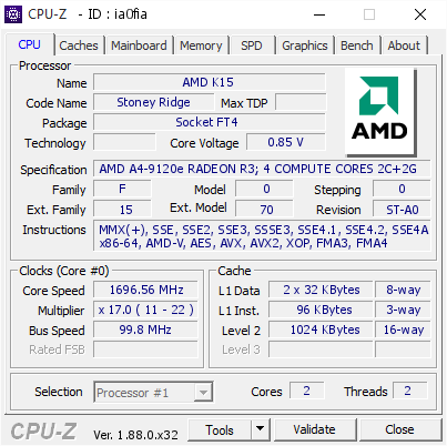 screenshot of CPU-Z validation for Dump [ia0fia] - Submitted by  LAPTOP-C71TR6MQ  - 2019-05-15 08:43:14