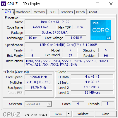 screenshot of CPU-Z validation for Dump [itvpiw] - Submitted by  RemiKo  - 2022-04-20 19:55:49