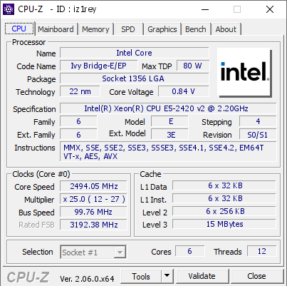 screenshot of CPU-Z validation for Dump [iz1rey] - Submitted by  Anonymous  - 2023-05-31 19:29:39