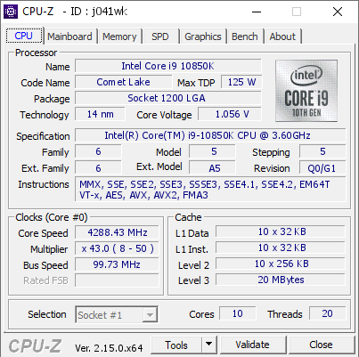 screenshot of CPU-Z validation for Dump [j041wk] - Submitted by  KALEB  - 2025-05-06 00:45:24