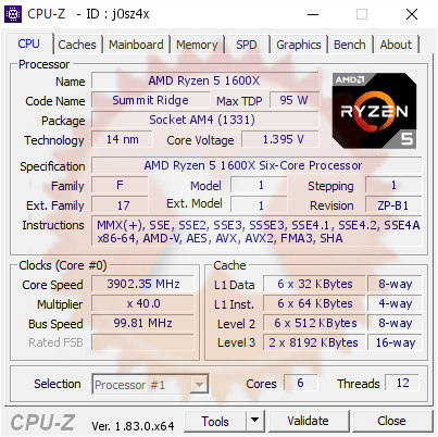 screenshot of CPU-Z validation for Dump [j0sz4x] - Submitted by  CHEEBA-RYZEN  - 2018-02-18 12:23:59