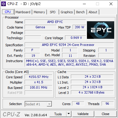 screenshot of CPU-Z validation for Dump [j0ytp2] - Submitted by  GTm  - 2024-02-13 15:06:29