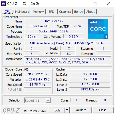 screenshot of CPU-Z validation for Dump [j2zn2x] - Submitted by  Anonymous  - 2026-10-18 19:27:20