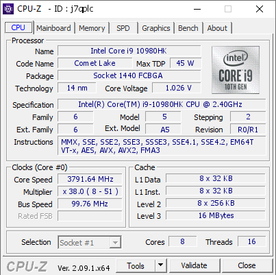 screenshot of CPU-Z validation for Dump [j7qplc] - Submitted by  MSI  - 2024-04-27 01:27:04