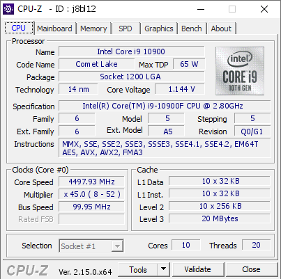 screenshot of CPU-Z validation for Dump [j8bl12] - Submitted by  GOTZA01  - 2025-04-27 18:43:29