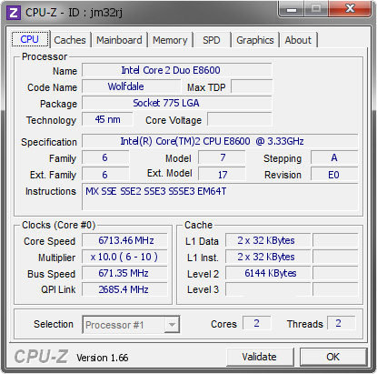 screenshot of CPU-Z validation for Dump [jm32rj] - Submitted by  tsan  - 2009-05-29 02:05:17